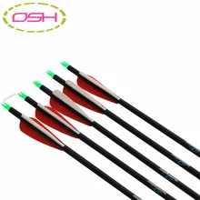 12pc 77.5cm Spine 400 3″ Plastic Feather Mix Carbon Arrows with Changeable Arrowhead for Hunting and Archery Shooting