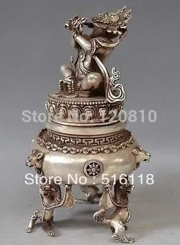 

Tibet Tibetan Silver Bronze Mahakala Buddha Incense Burner Censer statue