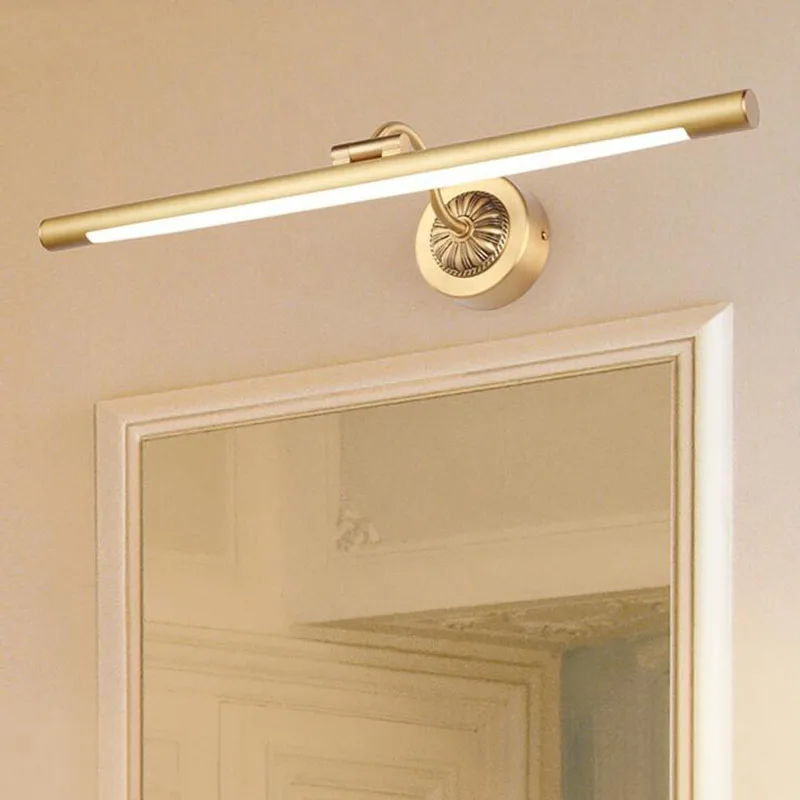 L светодиодный светильник с золотым зеркалом для ванной комнаты, влагостойкий светильник для ванной комнаты, туалетный столик, ретро полоска, настенный светильник