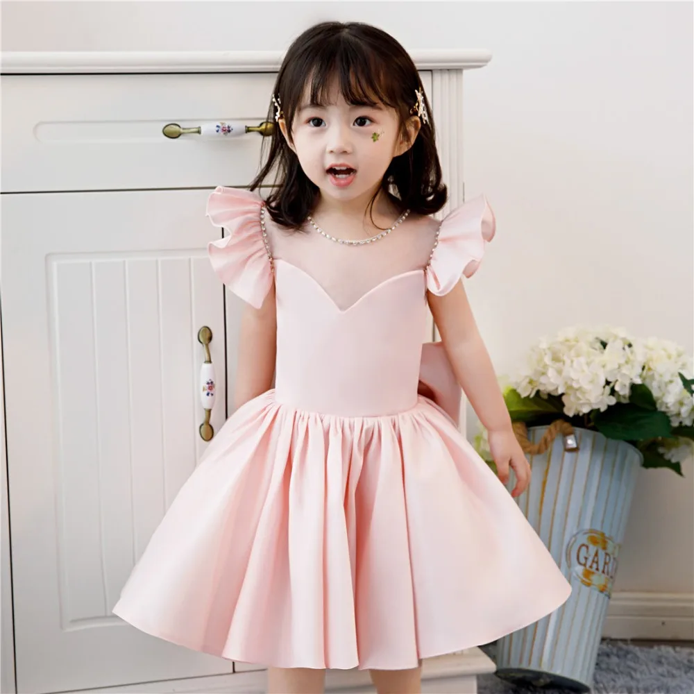 Pink Tulle Flower Infant Dress Princess Baby Christening Dress Baptism