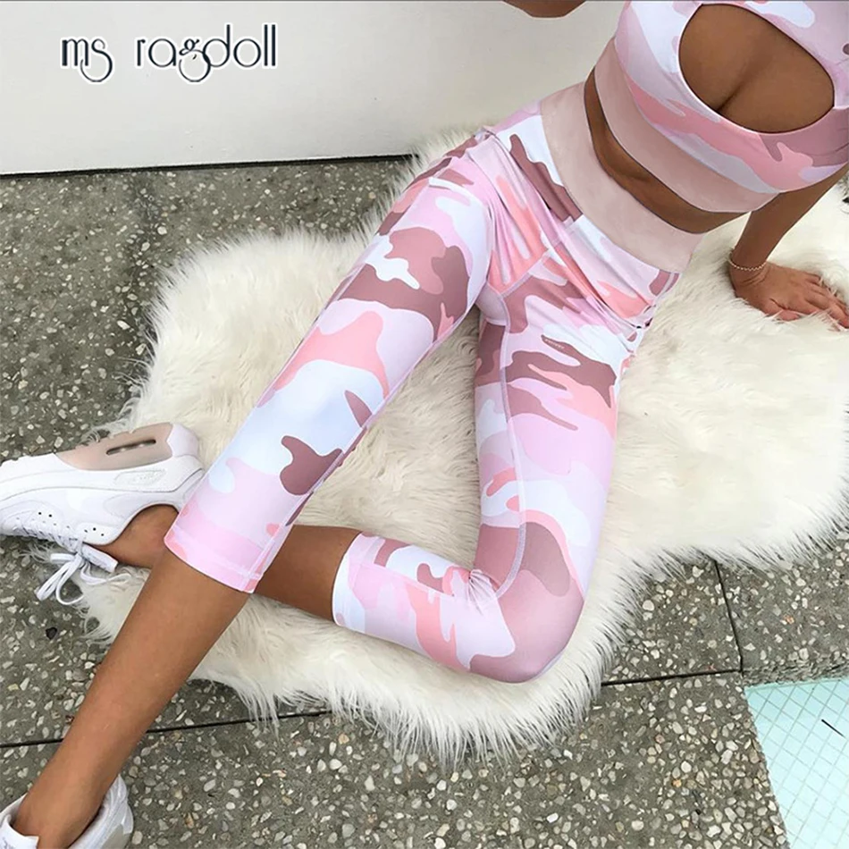 

Ms Ragdoll 2019 Hot Two Piece Yoga Sets Camouflage Print Women's Fitness Tracksuit Bra Leggings Sport Suit Sportswear High Waist