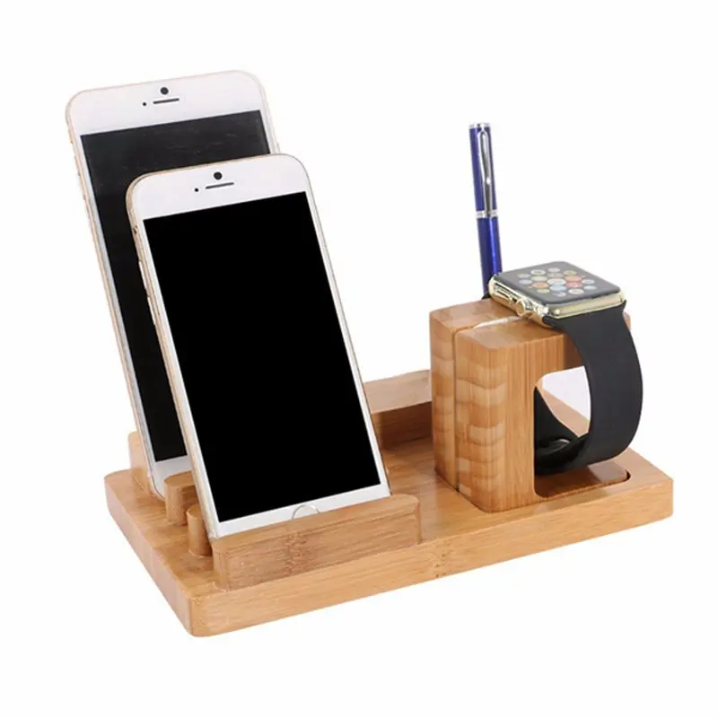  Hohe Qualität Multifunktionale Bambus USB Lade Dock Telefon Tablet Halter Halterung für Apple Uhr T