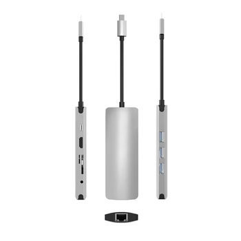 

Multi-port Adapter USB 3.1 Type-C to USB3.0+ HDMI(4KX2K@30HZ)+ TF+Gigabit Ethernet+Type-C Charging Adapter For Computer Laptop