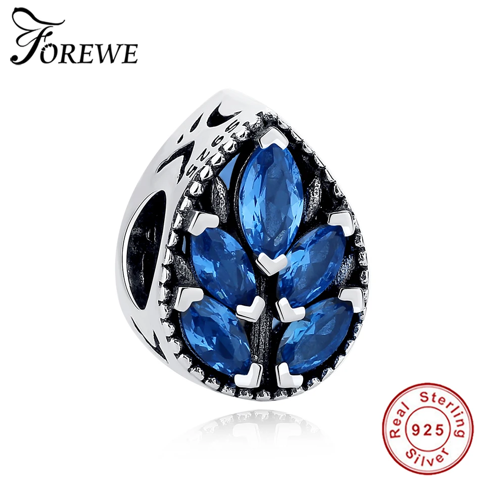 

Forewe 925 Sterling Silver Maple Leaf Blue Crystal Charm Fit Original Charm Bracelet Necklace Jewelry Making