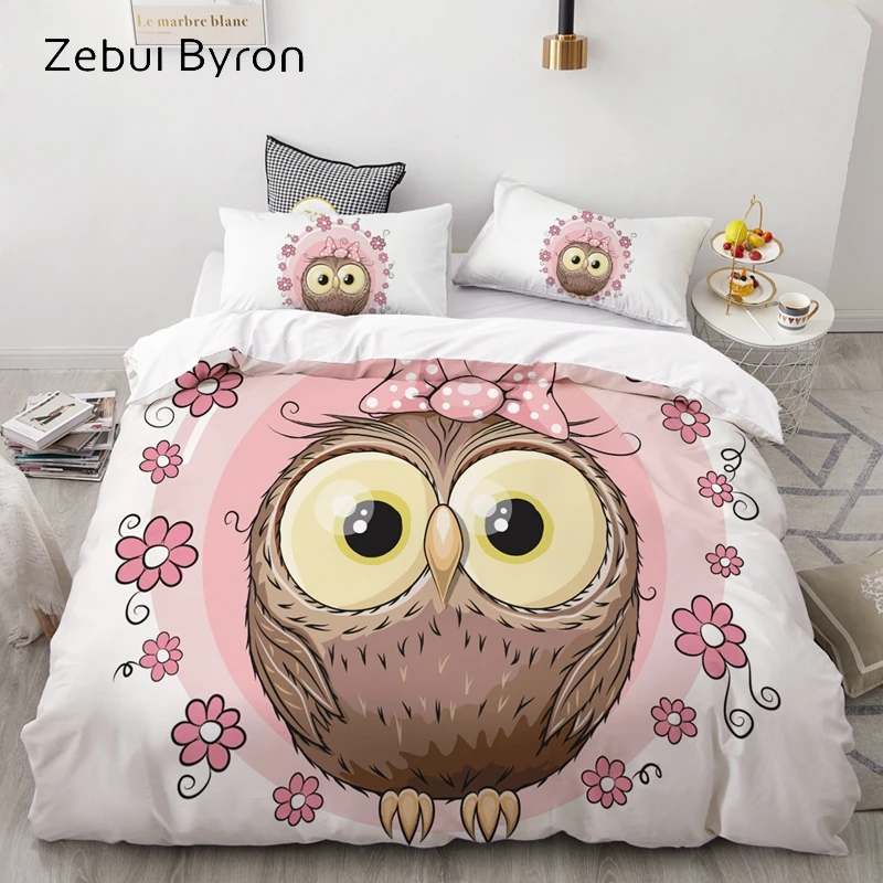 

3D Cartoon Bedding Set for Kids/Baby/Children/Boy/Girl,Cute pink owl Duvet Cover Set Custom/Europe/USA,Quilt/Blanket Cover Set