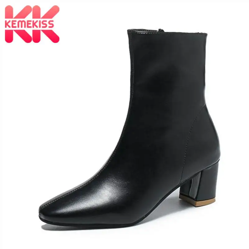 

KemeKiss High Heels Ankle Boots For Women Vintage Square Toe Casual Zipper Winter Shoes Women Office Lady Footwear Size 35-39