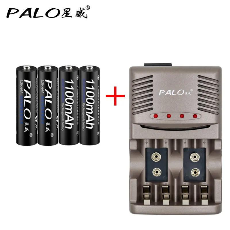 

Original PALO NiCd NiMh Led Light Smart Intelligent 4 Slots Battery Charger For AA AAA Rechargeable Batteries+4pcs 1100mah AAA