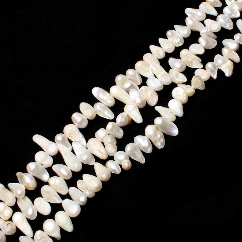 

6-14mm White Color Freshwater Pearl Tooth Shape Loose Beads Strand 14"