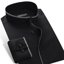 Мужская рубашка с воротником-стойкой(воротник-стойка) с черной окантовкой, хлопковая рубашка, Повседневная, с длинным рукавом, Стандартная посадка, летняя, тонкая, топы, рубашка