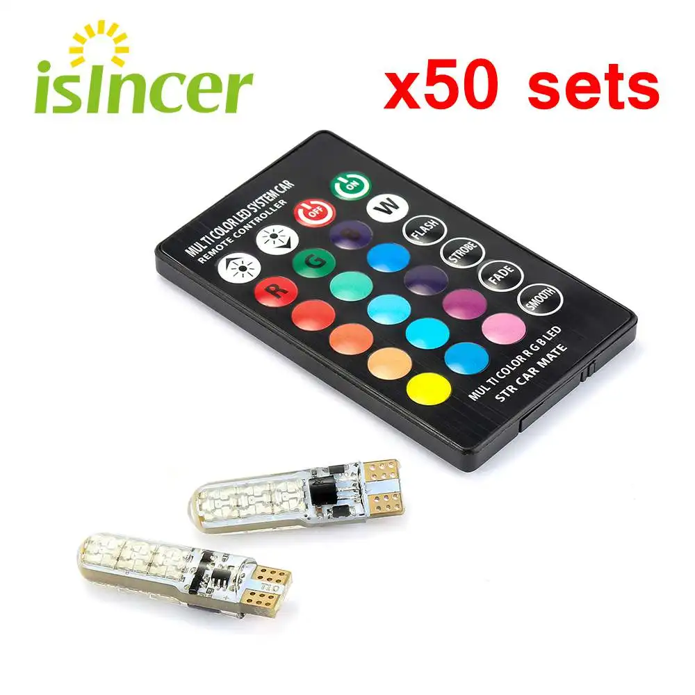 50 комплектов автомобильные светодиодсветильник лампы t10 rgb цветные дневные