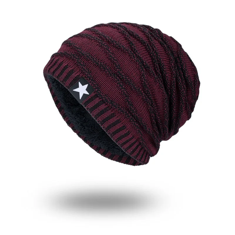 Повседневные мужские шапки Skullies& Beanies, зимние уличные утолщенные вязаные шапки, простая дикая черная красная винная шапка для мужчин, Chapeau Sombrero - Цвет: ZZWM067-4