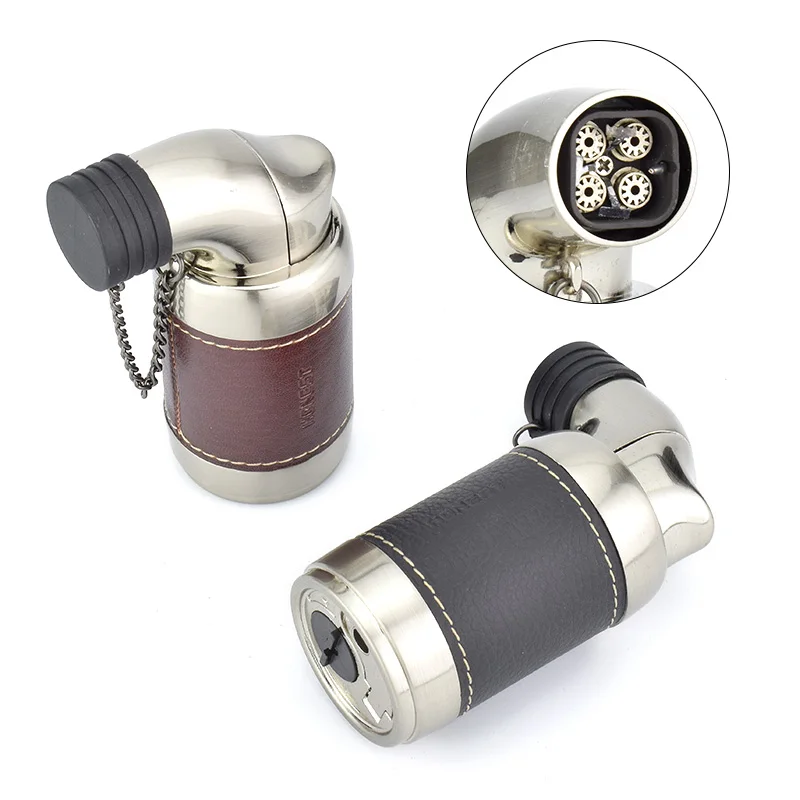 Top Rank Black / Brown 4 TORCH JET FLAME Cigarette Cigar Lighter Metal