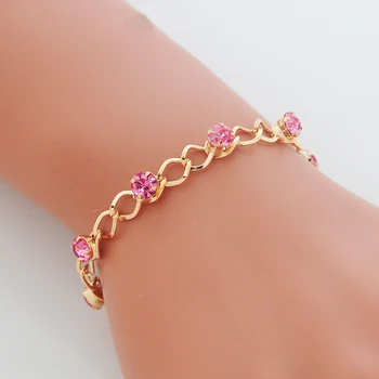 

2018 Fashion Pink Crystal Charm Bracelets for Women Vintage Gold Color Link Chain Bracelet Bangles Wedding Party Costume Jewelry
