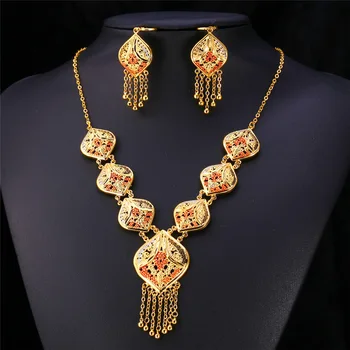 

Kpop Tassel Set Pendant Necklace Earrings Gift Romantic Vintage Jewelry Gold Color Fashion Wedding Party Pendant NE200