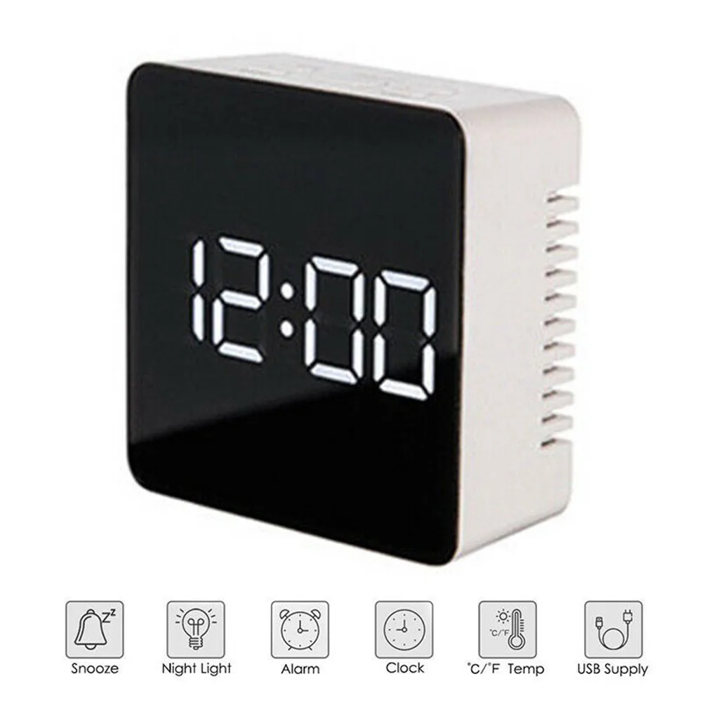 

Creative LED Digital Alarm Clock Night Light Thermometer Display Mirror Lamp Large Time Display Desktop Alarm Clock Despertador