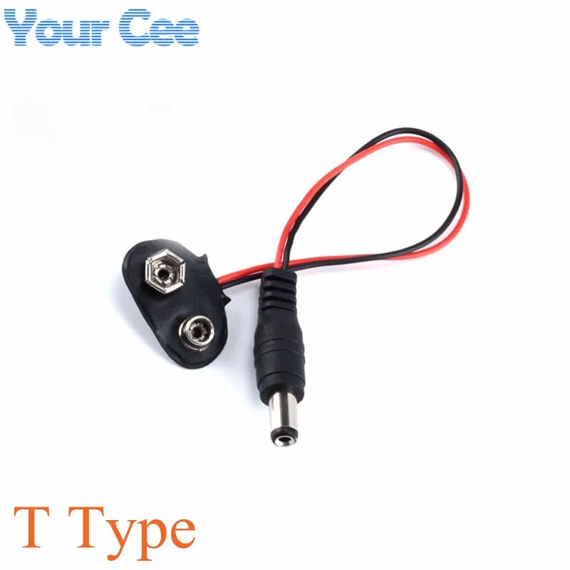1pc Experimental 9V DC Battery Power Cable Plug Clip Barrel Jack Connector for Arduino DIY T type  (2)
