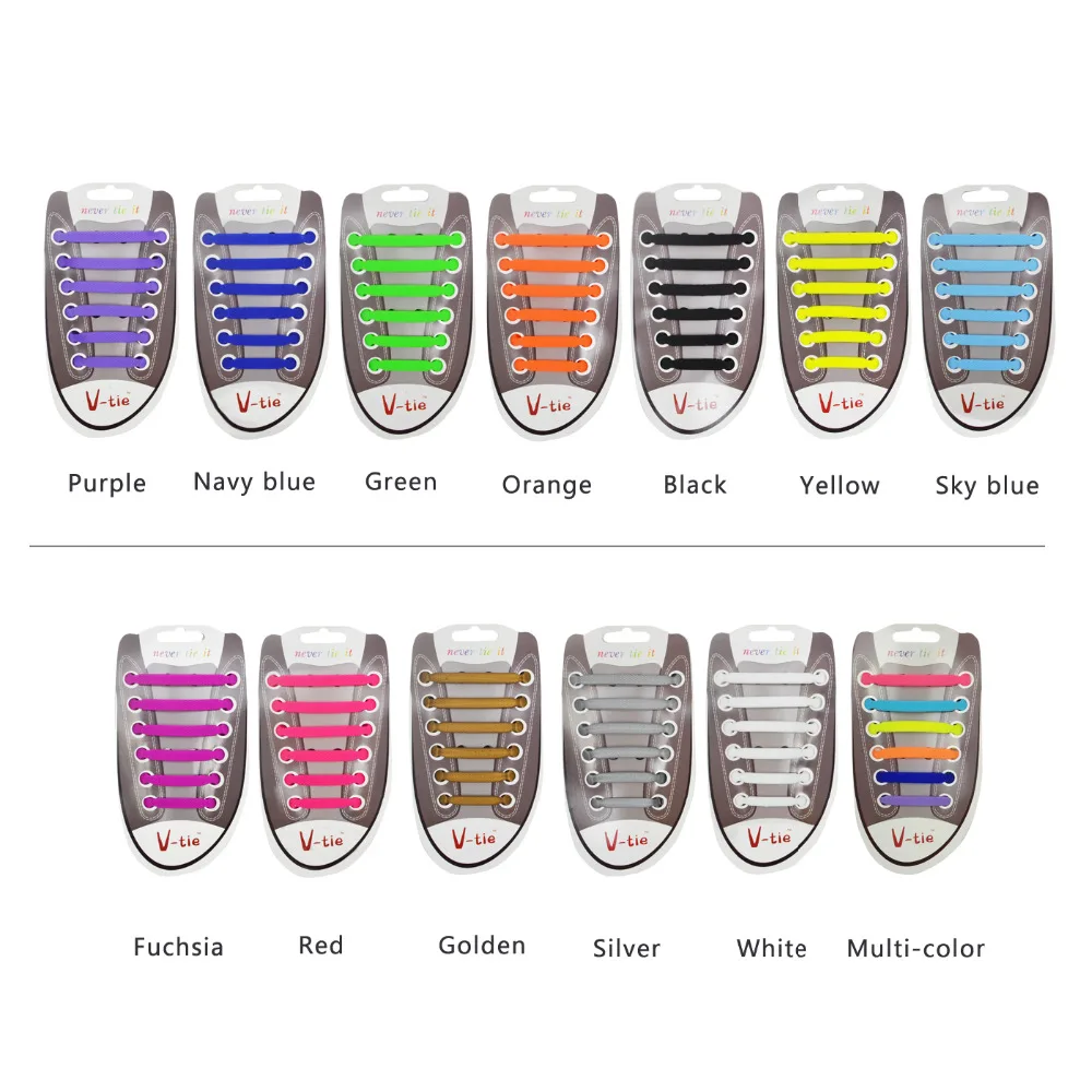 12Pc/Set Children Athletic Running No Tie Shoe Lace Elastic Silicone Shoelaces All Sneakers Fit Strap Shoeslace