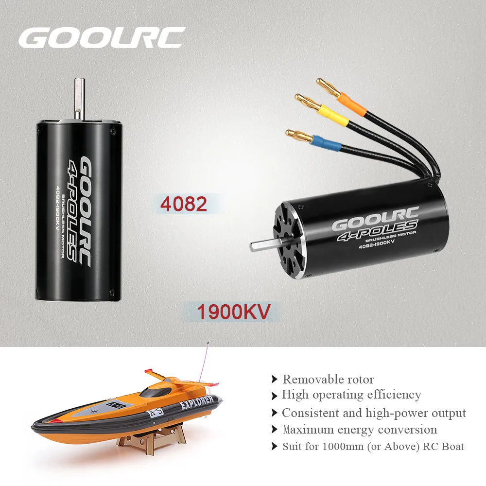 

Original GoolRC High Performance 4082 1900KV 4 Poles Brushless Sensorless Motor for 1000mm (or Above) RC Boat