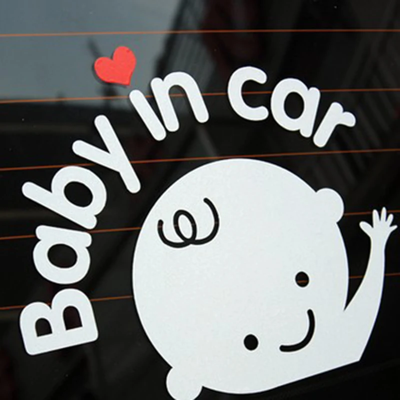 x2 small car decals Baby on Board cute baby waving STICKERS