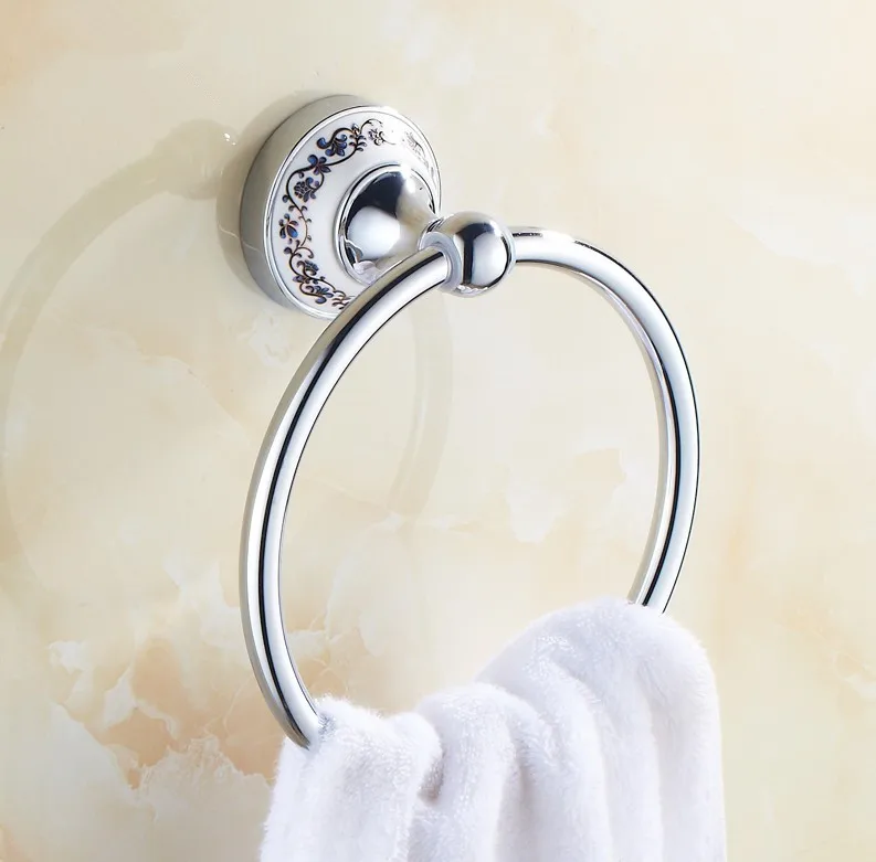 Евро Аксессуары для ванной комнаты, мода chrome круглой Полотенца кольцо/настенное крепление Для ванной Полотенца держатель и керамики
