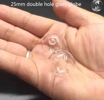

25mm clear round ball glass globe bubble vial double hole glass vial pendant glass bottle orbs diy necklace accessory 100pcs