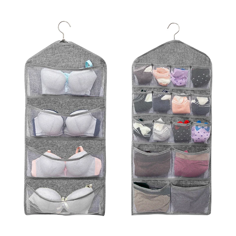 Double Sided Hanging Closet Organizer with Mesh Pockets Durable Bra and