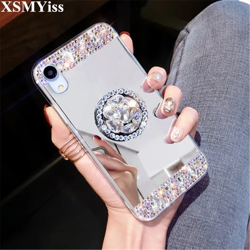 Phone Case For Xiaomi Redmi 5 6 4X 5A 6A 8A Note 4 7 8 Pro Luxury Bling Diamond Ring Stand Holder Mirror Soft Cover |