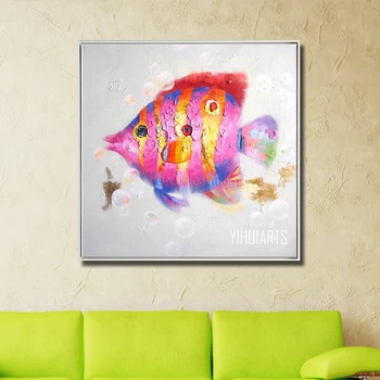

Hand Made Oil Painting On Canvas Pink Fish Nice Oil Painting Abstract Modern Canvas Wall Art Living Room Decor Picture NK353