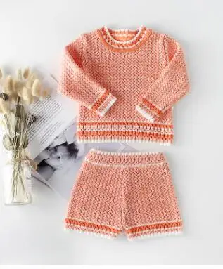 Вязаные комплекты для маленьких девочек и мальчиков Одежда для маленьких мальчиков комплекты детской одежды на осень и зиму вязаный свитер и шорты Комплект для малышей - Цвет: orange as pic