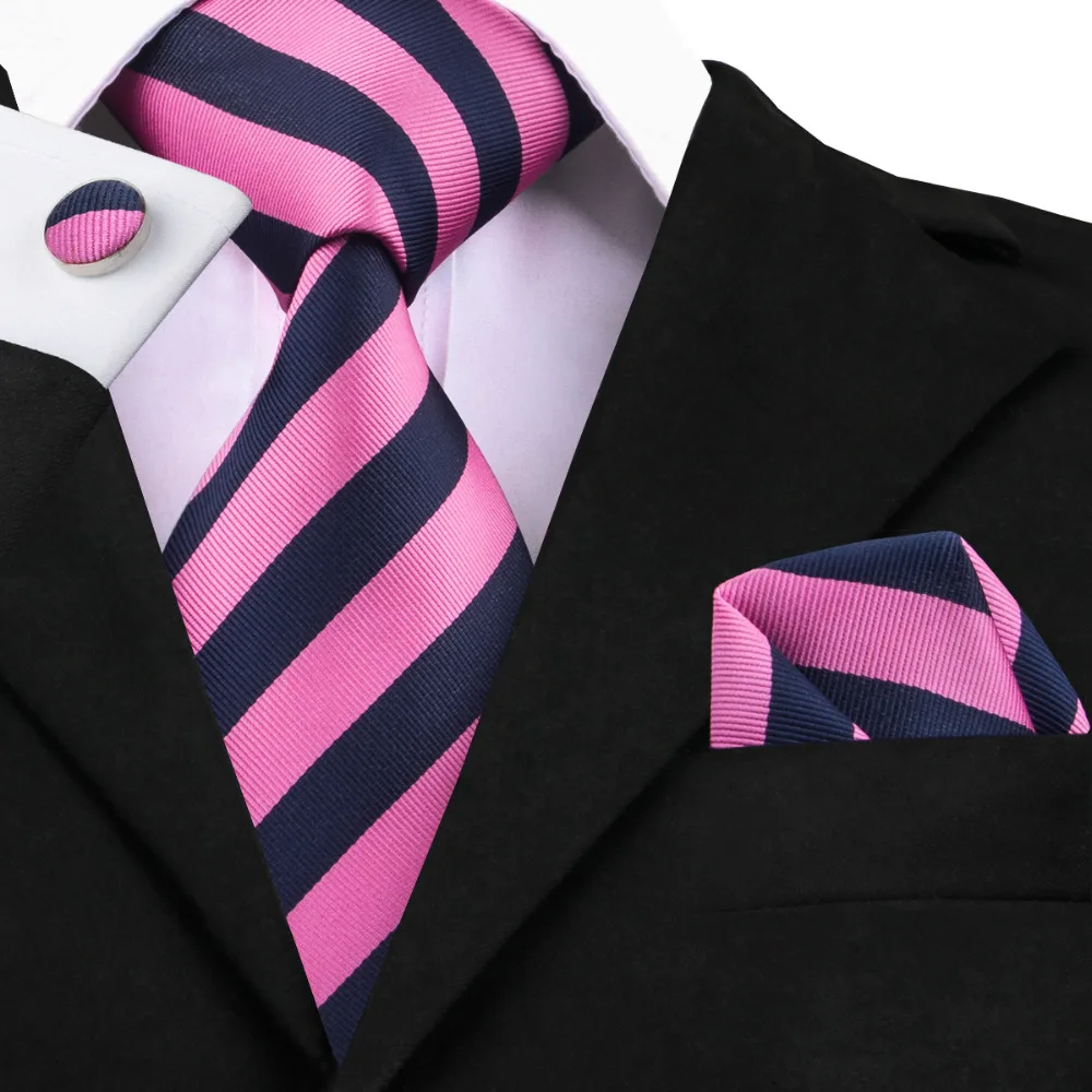 C 1471 Hi Tie Striped Mens Ties Neckties Fashion Pink Black Silk Ties