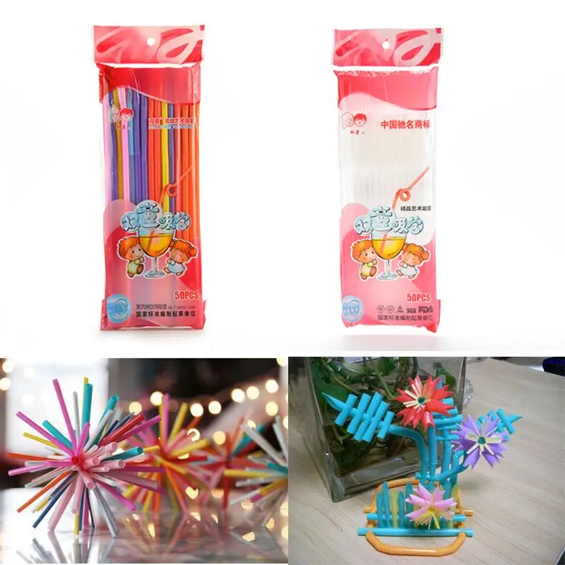 Flexible Plastic Bendy Party Disposable Drinking Straws For Kids Birthday Wedding Decoration Event Supplies 50PCS Mixed Colours