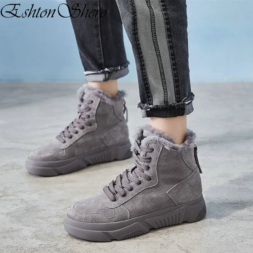 Punta De Tamaño Eshtonshero Cargador gris Tobillo Motocicleta negro Botas 4 Zapatos Tacones Mujer La Nieve Suede Forrado Piel Señoras Planos Felpa Redonda Beige Mujeres 8 qOHqwv