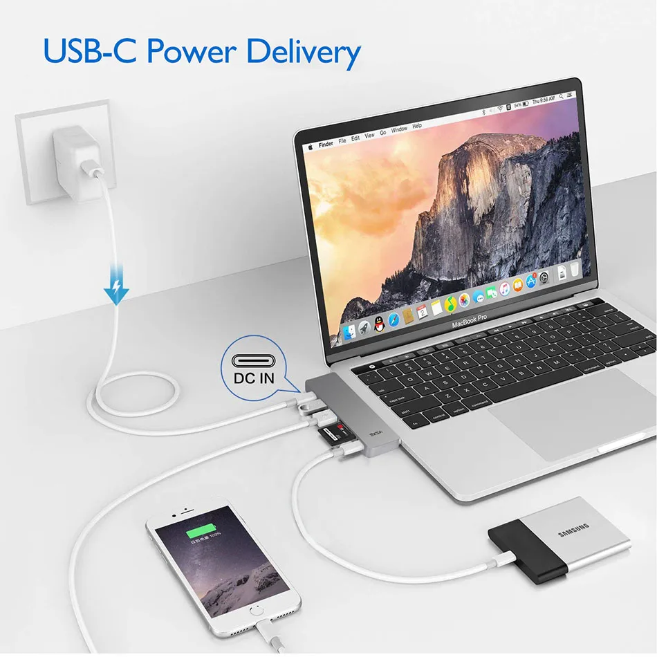 EKSA Thunderbolt 3 USB C концентратор к HDMI 4K type C концентратор адаптер с PD USB3.0 порт для MacBook Pro2016///Air 7 в 1 концентратор