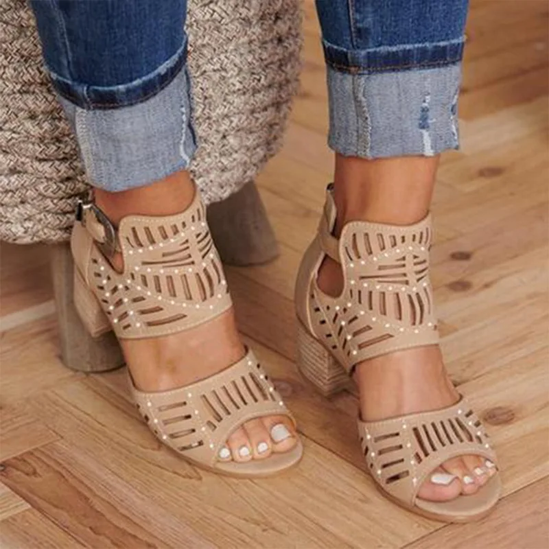 

Fashion Women Shoes Buckle Strap Women Sandals Peep Toe Square Heel Sandals Female Shhoes Comfort Middle Heels Ladies Shoes
