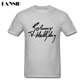 

2020 Latest Rock Star Johnny Hallyday Signature T Shirt Man Short Sleeve Crewneck Cotton Men T-shirt Camisetas Big Size