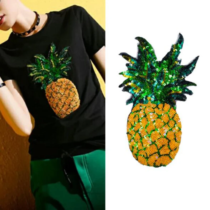 

Sequins Sew On Patch Pineapple Embroidery Patch Sewing Fabric Sticker For Clothes Motif Applique Apparel Accessories NL312