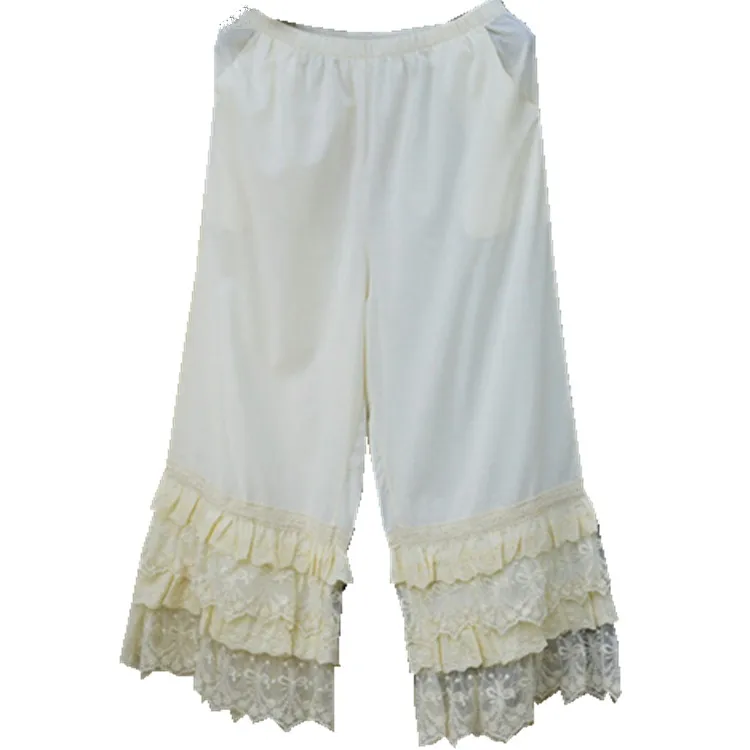 

Japan Sweet Mori Girl Lace Patchwork Basic Pants Women's Vintage Wide Leg Trousers Elastic Waist Large Size Pantalones Mujer