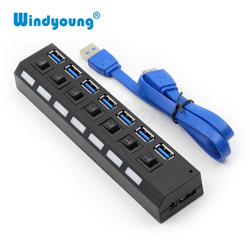 Windyoung USB Hub 3,0 высокое Скорость 7 Порты и разъёмы USB 3,0 концентратор с EUPower адаптер многопортовый usb-адаптер ВКЛ/ВЫКЛ для ноутбука MacBook