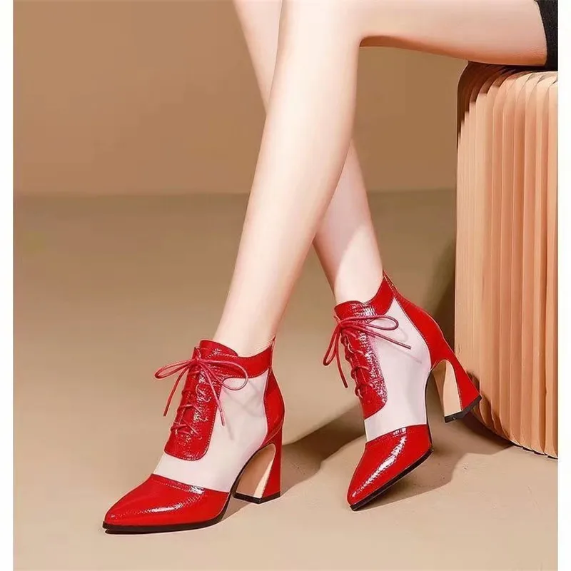 Бренд женские босоножки Обувь с дышащей сеткой ботильоны для женщин Летняя обувь женские сандалии острый носок женская обувь, сандалии