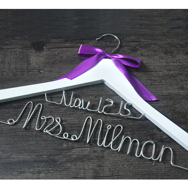 

Personalized wedding hanger, custom Brides Hanger, Bridal Dress Hanger, wedding hanger with purple bow, wedding gift