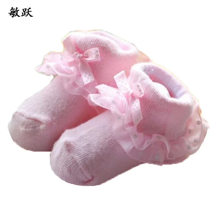 5pairs Beautiful Newborn Baby Girl Socks Bow Wedding Lace Socks For