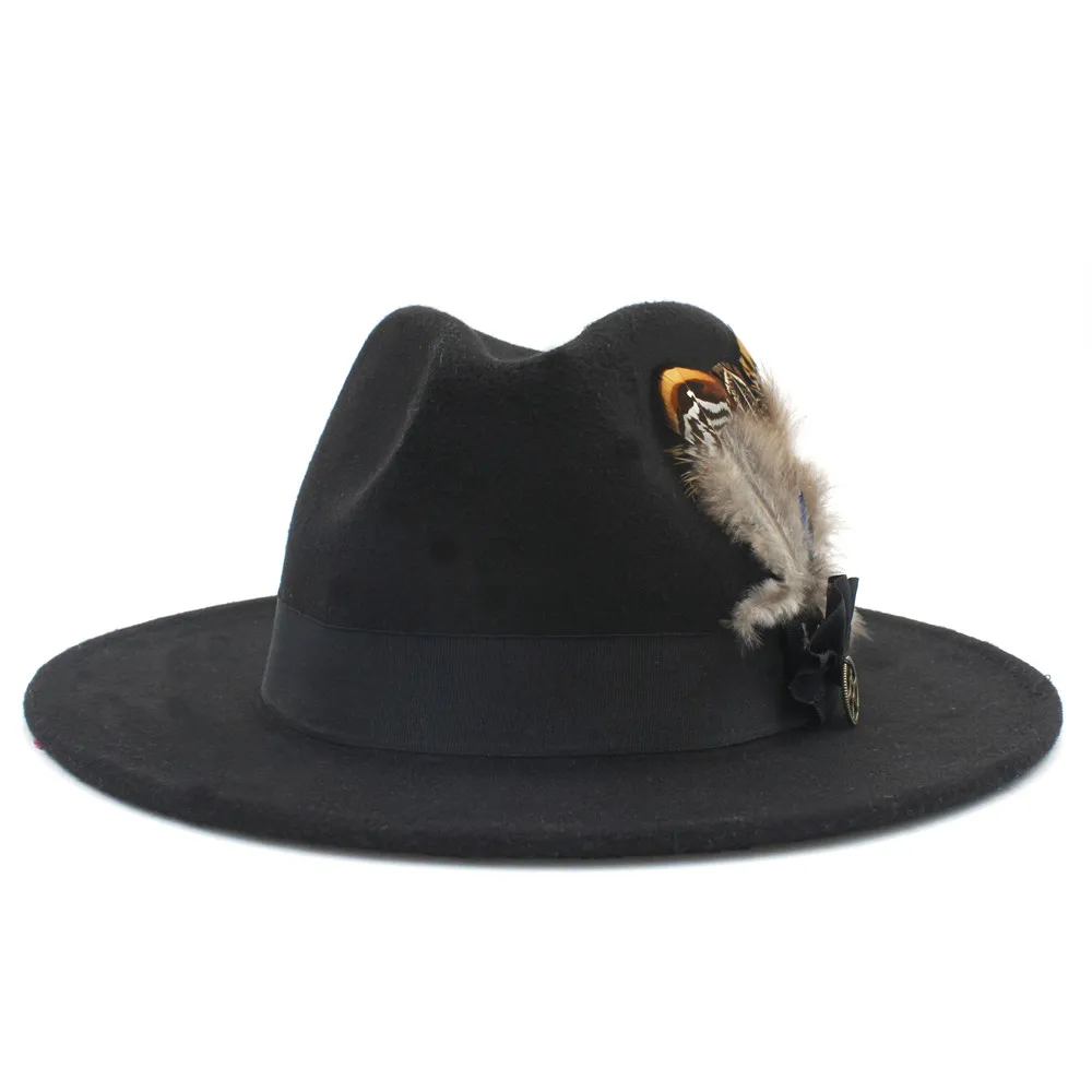 Wide Brim Winter Felt Trilby Fedora Hat 