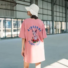 Moda jihan новые женские длинные футболки женские шикарные повседневные топы с принтом Новинка летние крутые футболки уличные хлопковые футболки с коротким рукавом