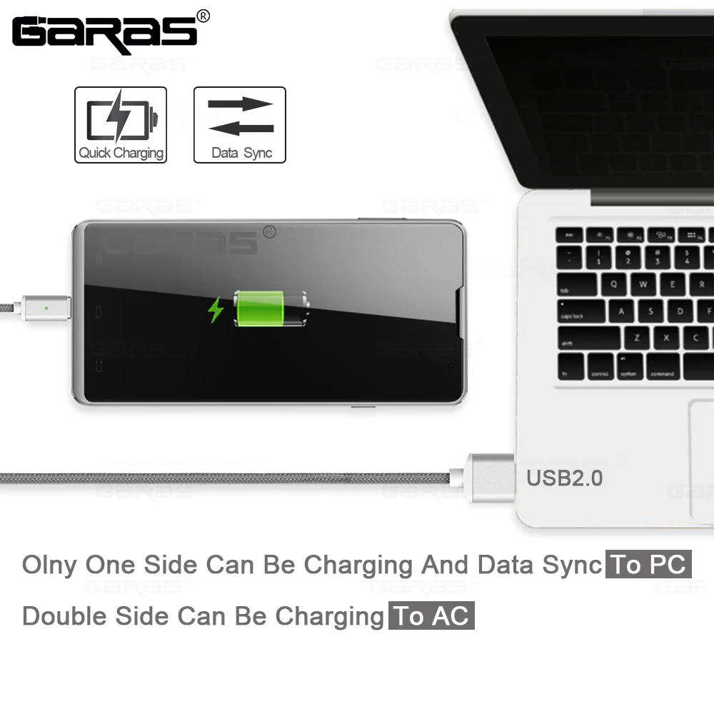 Магнитный кабель GARAS для Iphone/Micro usb type-C, адаптер, 3 в 1, быстрое зарядное устройство, кабели для мобильных телефонов, кабель type-C/Micro USB