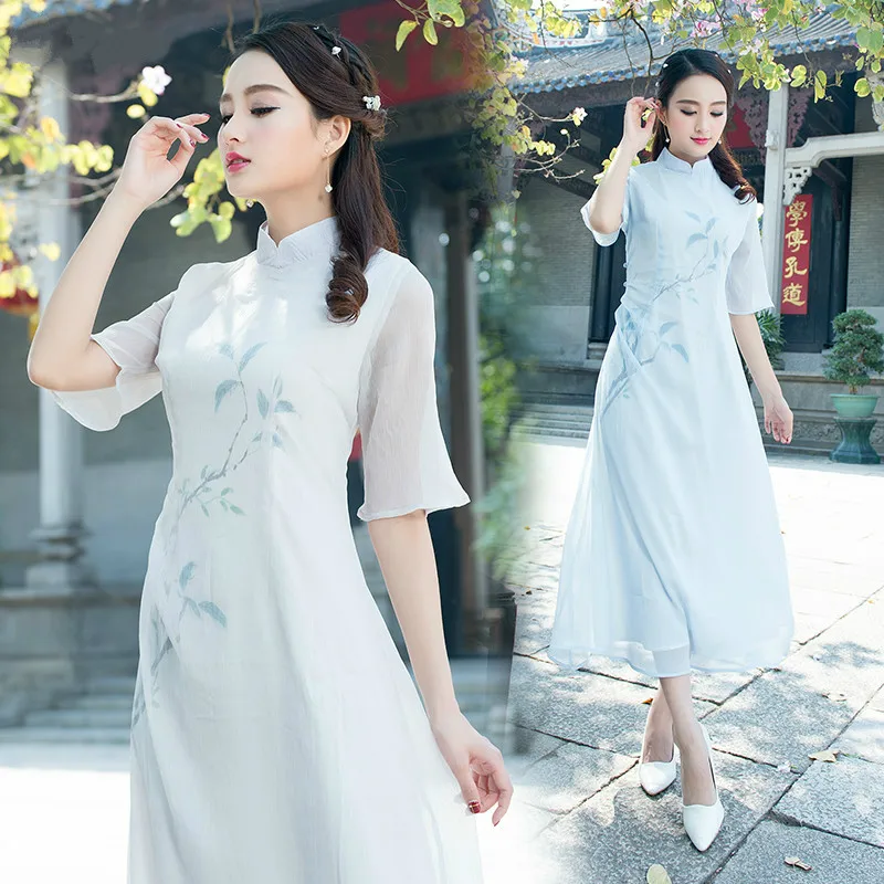 

traditional Chinese clothing 2019 women elegant ethnic half sleeve mandarin collar slim dress cheongsam chirpaur