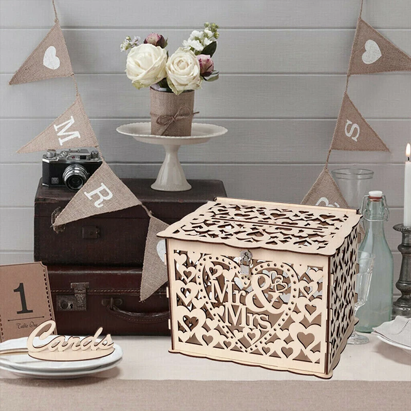 Подарок открытка деревянная коллекция деревянные копилки с замком красивые свадебные украшения принадлежности для дня рождения