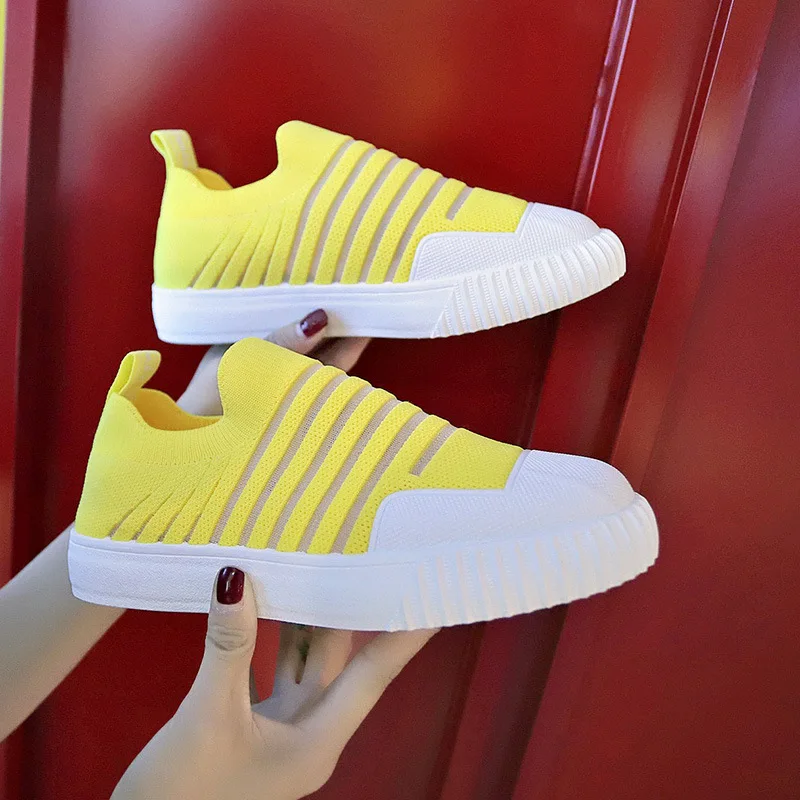 

Fashion Korean Flying Slip On Women Sneakers Yellow Low Lace-up Platform White Shoes Woman Casual Breathable Flats AS-127