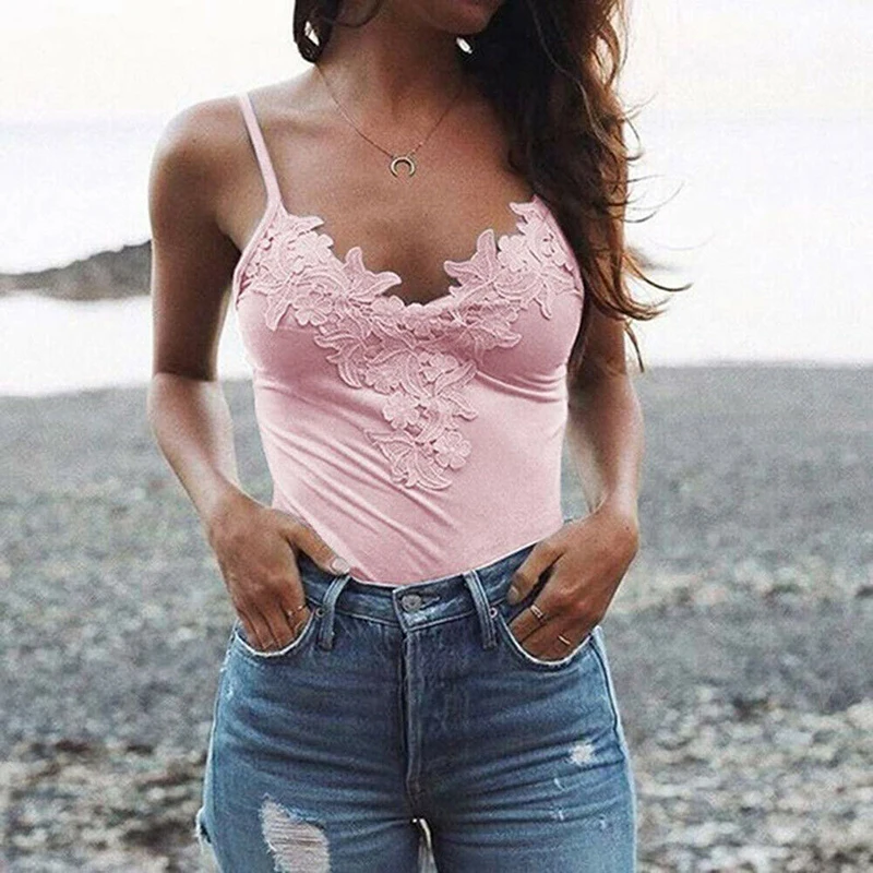 

Summer Sexy Lace Camisole Deep V Neck Sleeveless Embroidery Cami Bottoming Shirt Women Slim Club Party Top Solid Lady Tank Tops