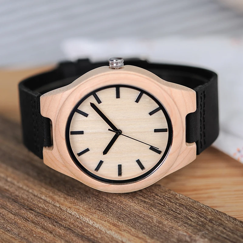 BOBO BIRD LF21 Men's Wooden Watch Casual Handcraft Quartz Movement Montre Homme with Soft Leather Wristwatches Men