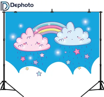 

DePhoto Photography Background Blue Sky Cloud Rainbow New Born Baby Birthday Party Theme Backdrop Professional Photo Studio